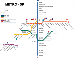 Mapa das linhas de metrô de São Paulo